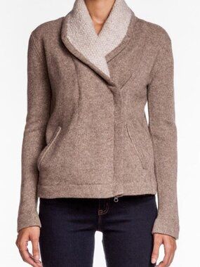 Inhabit Jacket Sweater Earth Brown Shawl Collar Zipper Cashmere Wool